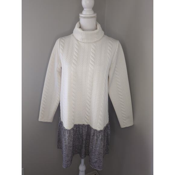 Thml quilted ivory heathered gray ruffle dress Med - Picture 1 of 6